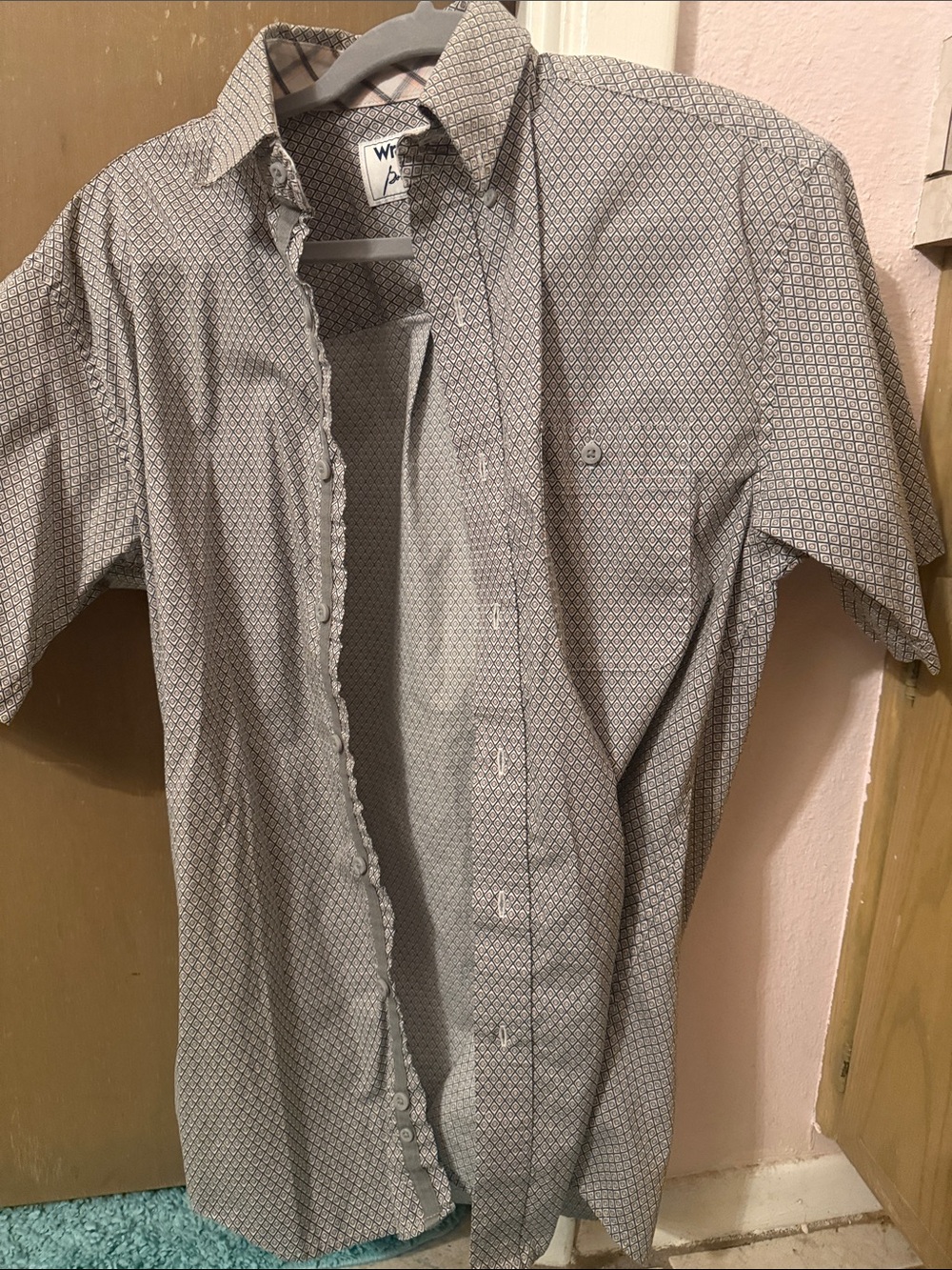 Wrangler Light Gray Geometric Short-Sleeve Button-Up Shirt